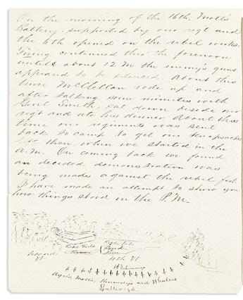 (CIVIL WAR--VERMONT.) Pair of illustrated letters by Captain John S. Tyler, and 5 related photographs.